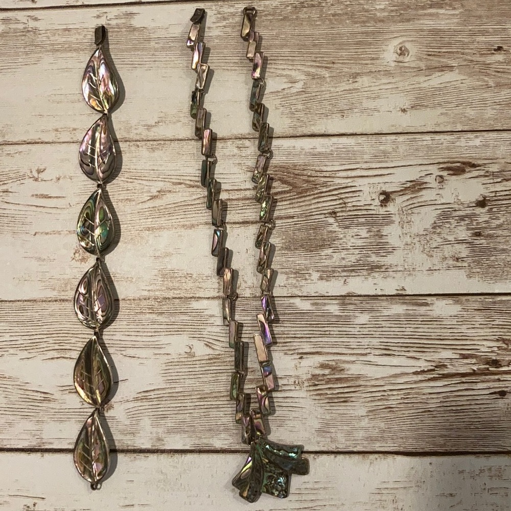 Vintage Mexican Silver/Abalone Bracelet & Necklace